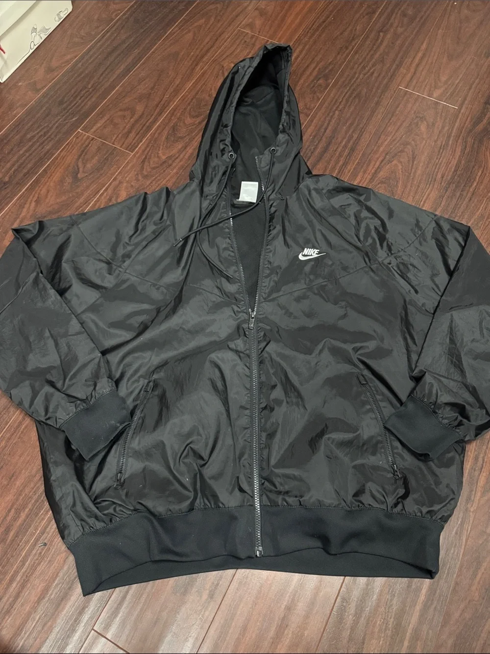 Nike Black Hooded Zip Windbreaker Jacket for Men